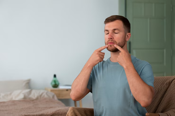 Medium shot man practicing facial yoga 23 2150649506